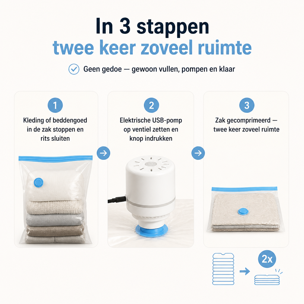 VacuPack™ - Twee keer zoveel ruimte. De helft van het gedoe.